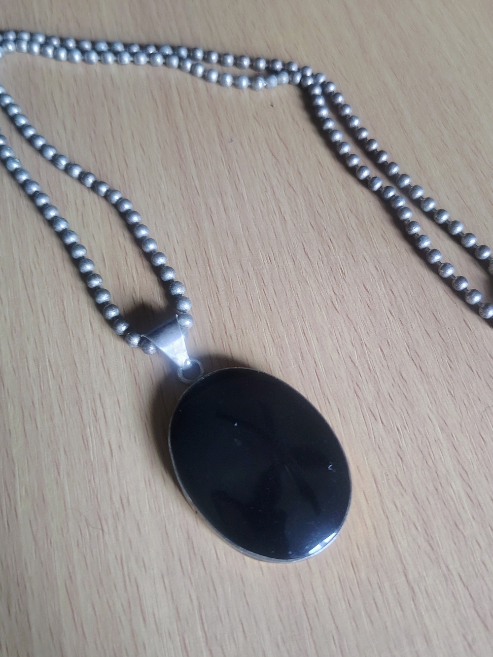 Taxco Sterling Silver Black Onyx Oval Pendant Necklace
